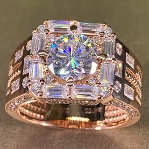 *NEW* ROSE GOLD DIAMOND CUBAN 925 SOLITAIRE RING